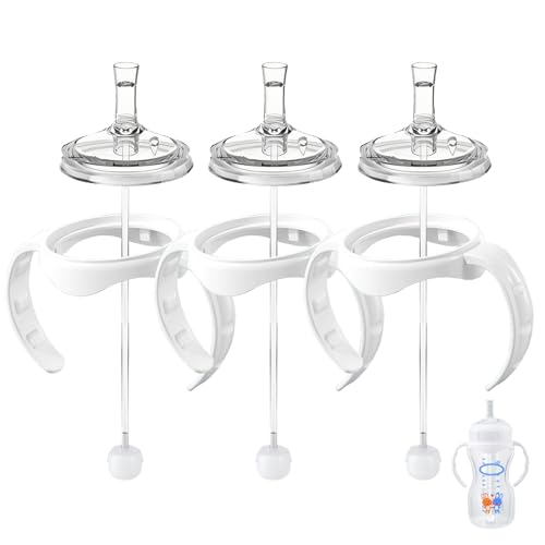 Straw Transition Sippy Cup Conversion Kit for Dr Brown Wide Mouth Baby Bottles, Soft Straw top and Weighted Sippy Cup Kit with Handles, Set of 3