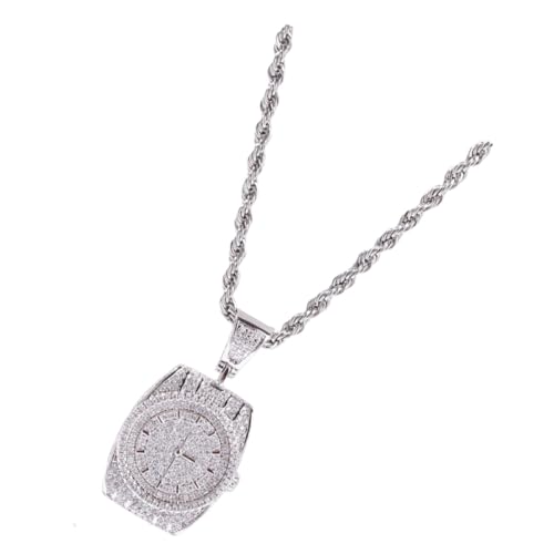 Collier pendentif hip-hop en zircon brillant et acier inoxydable tressé