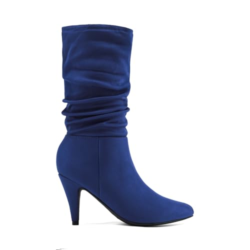 DREAM PAIRS Women's High Heel Mid Calf Boots Slouchy Pointed Toe Fall Boots2