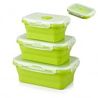 HMCEY 3 Pezzi Contenitori Pieghevoli per Alimenti 300/500/800 ML,Contenitori Alimenti Silicone con Coperchio, Contenitore Pranzo Ufficio,Schiscetta Porta Pranzo Ermetico per Picnic, Campeggio, Scuola