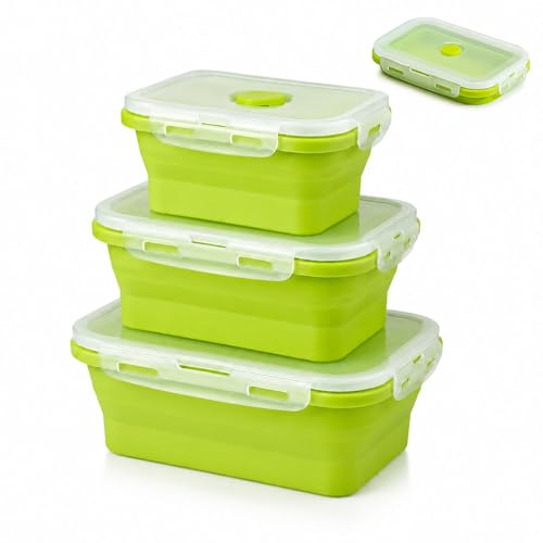 HMCEY 3 Pièces Boîte à Lunch Pliable 300/500/800 ML,Boite Alimentaire Silicone avec Couvercle,...