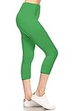 Leggings Depot Women's 3' Waistband Yoga High Waisted Solid Leggings Pants (Capri, Kelly Green, Plus Size)