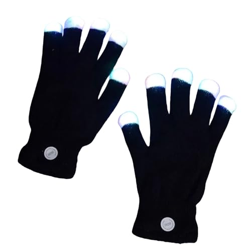 LED Rave Glove, 7 Colors Light Show Light up Finger Gloves, Half Finger Lighted Gloves for Shows Party (Black1)