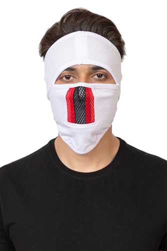 Image of Gajraj Unisex Cotton Anti Pollution Dust Sun Protecion Full Face Cover Mask with Air Filter Mesh and Visor (White) (Mask with Air Filter)