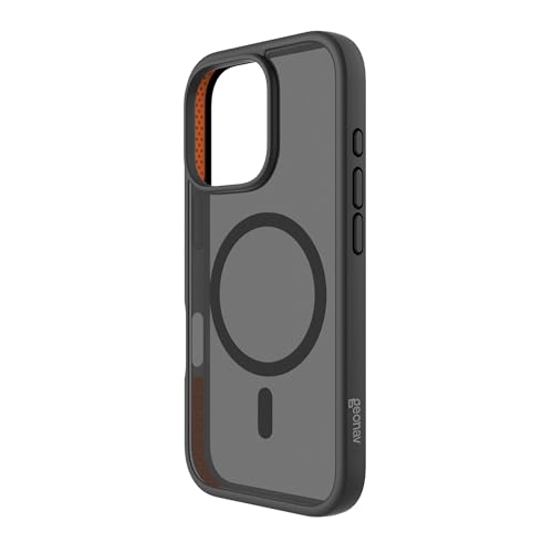 Geonav Capa Anti-Impacto para iPhone 16 Pro Max, TPU flexível nas extremidades, proteção anti-shock e policarbonato, Compatível com o sistema de ímãs MagSafe®, IPI16PMBK, Transparente fosco/Preto