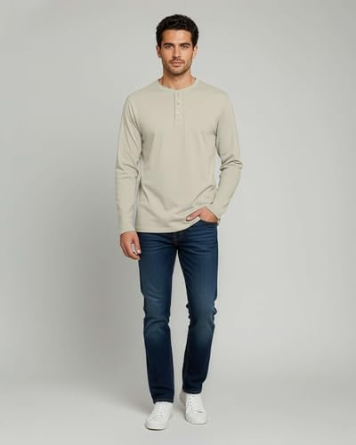 Image of Real Essentials 3 Pack: Mens Casual Long & Short Sleeve Cotton Henley Lightweight Button T-Shirt, Long Sleeve - Set