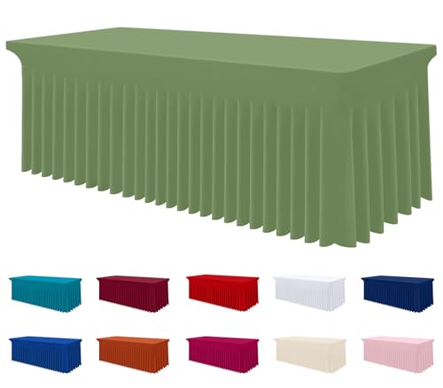 Image of Smiry Spandex Elastic Fitted Table Cloth Skirt for 4FT Rectangle Table | Stretch Washable Table Cloth, Banquet Table Cover for Wedding, Party, Indoor & Trade Shows, (Sage Green, 48Lx30Wx30H)