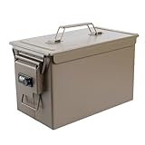YSKMLOLP Ammo Can&Ammo case Storage Box,Lithium Battery Metal Storage Box,Fireproof/Waterproof/Airtight/Used for Lithium Battery and Ammo Storage (Khaki with Square Lock, 308 * 156 * 190mm)