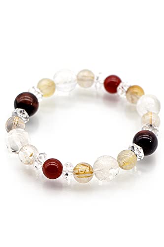&Prayer Womens Wealth & Success Protection Bracelet - Blessed by Onmyoji Master - Natural Rutilated Quartz & Red Tiger Eye - Japanese Handmade Spiritual Talisman for Career Luck(Large (6.8))
