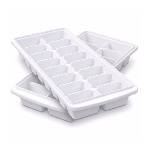 2 Pack 32-Slot White Stackable Mini Ice Cube Tray for Freezer - Easy Release Rectangular Plastic Ice Tray - Large Freezer Trays for Iced Coffee, Cocktails, Baby Food & Meal Prep - Dishwasher Safe
