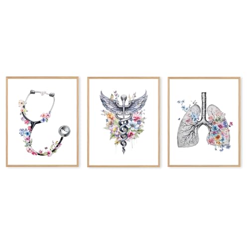 Boat Wades Medical Office Decor Human Anatomy Unframed Wall Art Prints,Floral Nursing Doctor Posters & Prints For Medical Office Med Student Dorm Room Decor, Floral Anatomy Wall Art Prints 8x10 Set Of 3