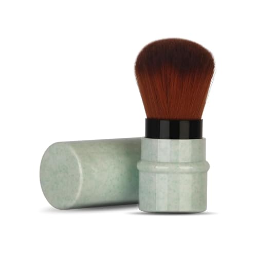 Brocha corta para base de maquillaje veteada, juego de brochas de maquillaje, mango estirable, brocha para colorete en polvo, brocha para base plana en ángulo, para base líquida (Verde)