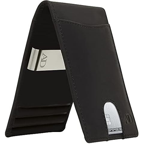Access Denied Slim Bifold Wallets For Men - Black Crazyhorse Leather Money Clip Mens Wallet RFID Front Pocket Thin Credit Card Holder - Gifts For Men Cover