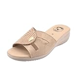 JOMIX Sandales Femme Compensé avec Scratch Réglable Mules Femmes à Talon Chaussures été Confortables Antidérapantes pour Loisirs Fabriquées en Italie ITD2602 (Beige, 40)