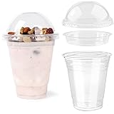 [12 oz/ 50 Sets] 12 ounce Plastic Cups with lids (No Hole) & 2oz Insert, Recyclable Clear PET...