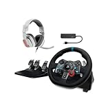 Logitech G Dual-Motor Feedback Driving Force G29 Gaming Racing Wheel with Responsive Pedals for PS5, PS4, PC, and Mac Bundle with Gaming Headset (White), and 4-Port USB 3.0 Hub (3 Items)