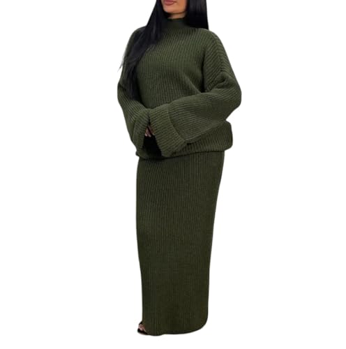 Image of BIWTUP Womens Slash Neck Oversized Jumper & Maxi Skirt Co Ord Set Knitwear Two Piece Outfit Loungewear with Turn Up Sleeve Winter Sweater & Skirt Matching Set