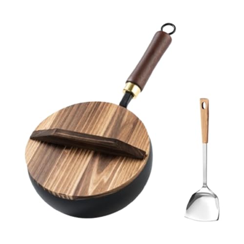 Wok con tapa de madera y fondo plano, 20 cm miniatura 1