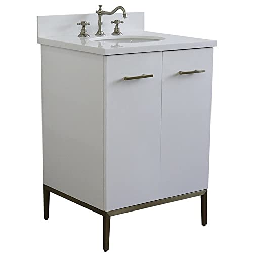Tivoli 25" Single Oval Sink Solid Wood Vanity In White/White Quartz Stone #TOP26