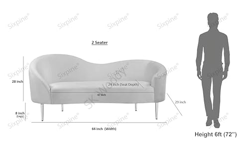 Image of Rosewood Luxury Curved Sofa in Premium Velvet-Fabric | Solid Wood Structure | High Density Foam |Sturdy Golden Legs | Comfortable & Stylish Couch for Modern Living Room (Royal Blue, 2 Seater)