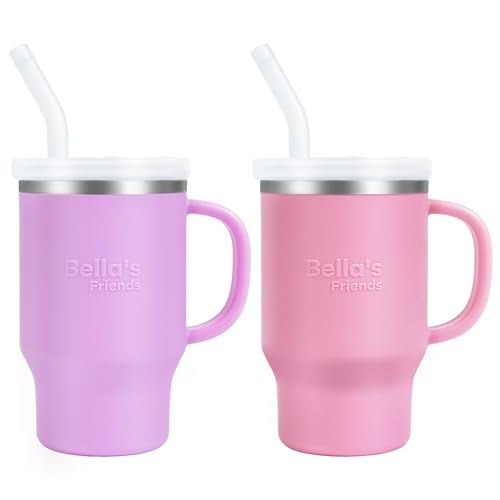 Bella's Friends Handy Mini Tumbler – Adorable 9 oz Toddler Sippy Cup, Stainless Interior & Silicone Body, Leak‑Proof, Dishwasher Safe, Gift for 1-3 Years Old Girls & Boys, 2 Pack, Lilac & Peony