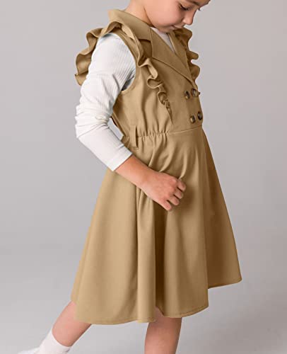Bigeoosh 5-12 Years Girls Dress Petal Sleeve Cute Casual Buttons Pleated Flutter Hem Mini Sundress Outfit With Belt #TOP2