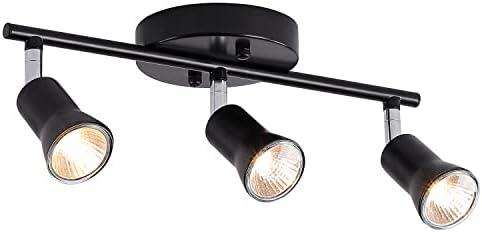 GLADFRESIT 3-Lights Track Lighting Kit, Ceiling Light, Flexibly Rotatable Black Lamp Holder Track Light for Bathroom Kitchen Living Room Loft (Bulbs Not Included)