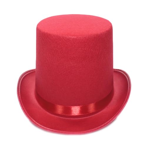 dPois Vintage Felt Top Hat Flanging Brim Top Hat Party Supplies Cocktails for Women Men 2#Red A One Size