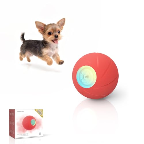 Cheerble 【第二世代・SNSで話題】犬自動ボール 動くおもちゃ 3つ遊びモード 硬さUP天然ゴム製 充電式 障害物検知 ワンちゃんのストレス解消・運動不足対策 お留守番に 回転・光る犬おもちゃ 中型・小型犬に適用 丸洗い可能（Wicked Ball SE レッド）