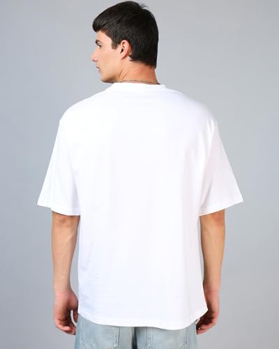 Image of Bewakoof Men's Typography 100% Cotton T-Shirt - Oversized Fit, Round Neck, Half Sleeves