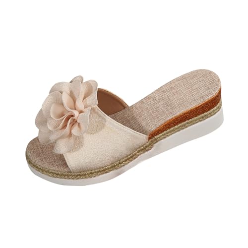 Pantoufles compensées d'été femme beige en taille 39.5 sandales unies à talon compensé et fleur
