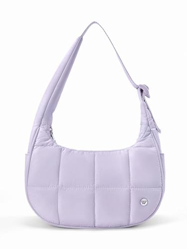Image of WESTBRONCO Small Puffer Crescent Shoulder Bag for Women, Nylon Quilted Shoulder Purses, Puffy Handbags with Adjustable Strap