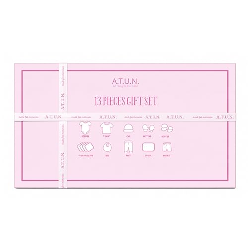 Image of A.T.U.N. (ALL THINGS UBER NICE) Premium Newborn Baby Gift Set (13 Pieces) | 100% Cotton Baby Clothing Set | 0-3 Months | Baby Shower and Welcome Gift Box