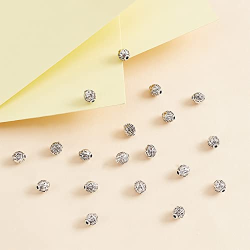 Image of PH PandaHall 200pcs Tibetan Style Spacer Beads 6mm Round Alloy Antique Silver Beads Metal Spacers Charm Bead for Bracelet Necklace Jewelry Making DIY Craft, Hole: 1.5mm