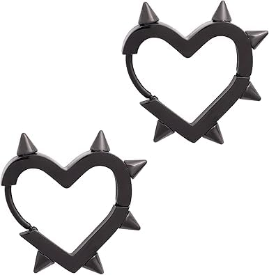 1 Pair Hoop Spike Heart Earrings, Gothic Punk Grunge Emo Y2k Earrings, Goth Jewelry, Christmas Jewelry