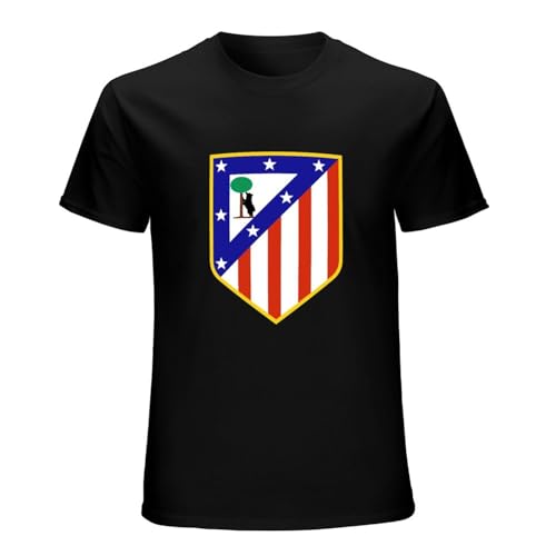 Atlético de Madrid - Camiseta de manga corta con cuello redondo para hombre, color negro, Negro, S