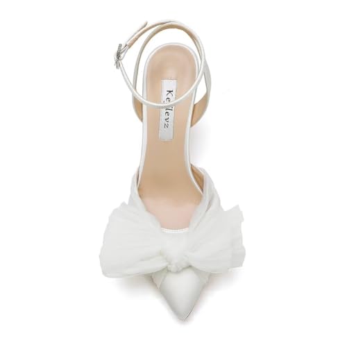 Bow Knot Wedding Shoes for Bride Pointed Toe Wedding Heels Ankle Strap Bridal Shoes2