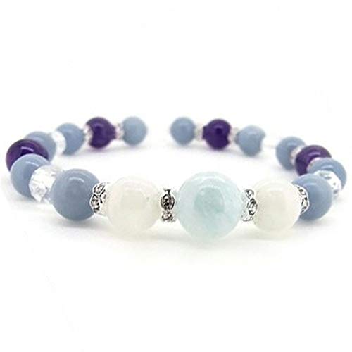 [Priroda] アクアマリン ブルームーンストーン エンジェライト アメジスト 天然石 ブレスレット Love ブルー系 パワーストーン 数珠ブレス