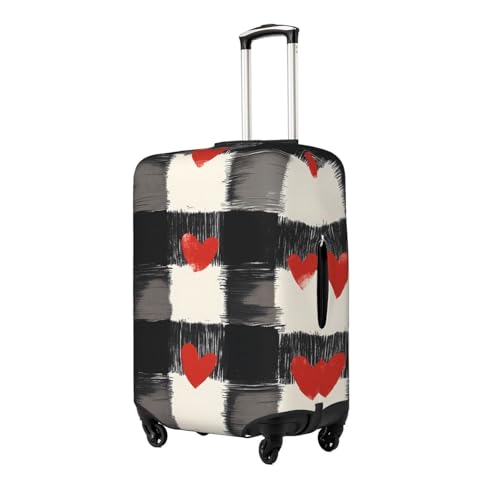 Plaid Heart Elastic Travel Luggage Cover, Washable Spandex Suitcase Protector, Anti-Scratch Fits 18-32 Inch2