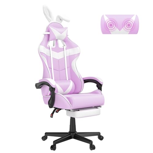 Huracan Gaming Chair with Footrest Ergonomic Computer Chair Lumbar Support Adjustable High Back Recliner for Adults Racing Style Video Gaming Chairs for Home Office Streaming Light Purple