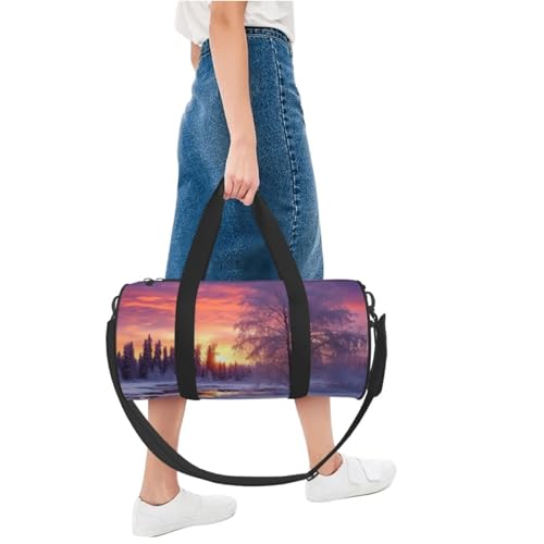 Travel Bag For Women,Winter Landscape Print Personal Item Duffle Bags,Weekend Travel Duffel Tote Bag,Travel Sport Gym Bag For Men,Airplane Travel Essentials For Flying 7