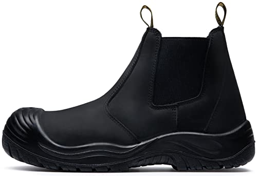 Jousen Mens Work Boots Leather Steel Toe Boots For Men Slip On Saftey Working Boots Waterproof Rubber Work Boots For Men(Amy8137 Black 12) #TOP21