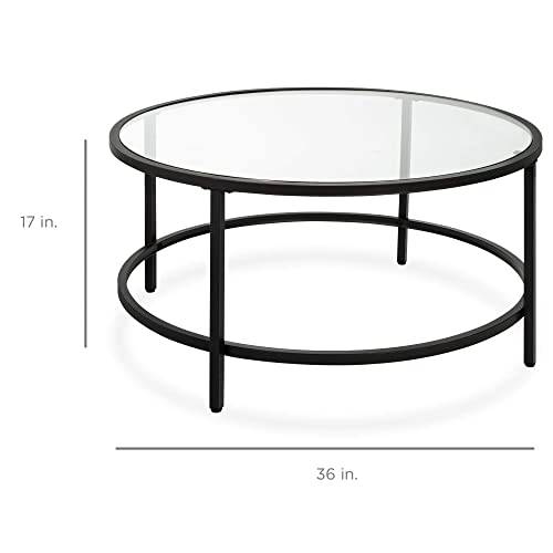 Best Choice Products 36In Modern Round Tempered Glass Accent Side Coffee Table For Living Room, Dining Room, Tea, Home Décor W/Metal Frame, Non-Marring Foot Caps - Black #TOP6