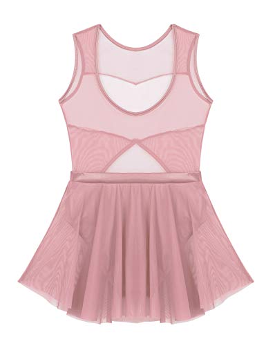 Tiaobug Girls Sequined Tank Leotard Skirt Keyholes Figure Ice Skating Lyrical Ballet Dance Dress Competition Twirling Costume Leather Light_Pink 4 #TOP3