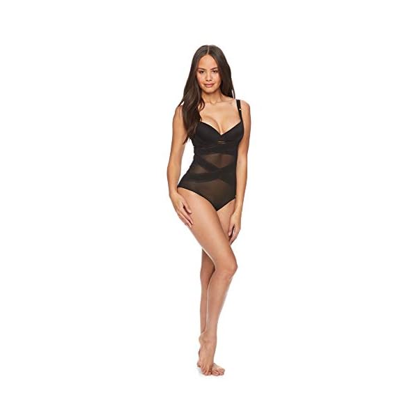 bebe Womans Power Mesh Microfiber Firm Control Shapewear Open Bust Bodysuit Black Medium