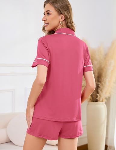 Image of Pajama Set for Women 2 Piece Sleepwear Short Sleeve Button Down Pj | Cotton Loungewear Shorts Set,Sexy Classic Notch Collar Sleep Wear,Lounge Set for Sleeping,Wedding Bridal,Pajama Party