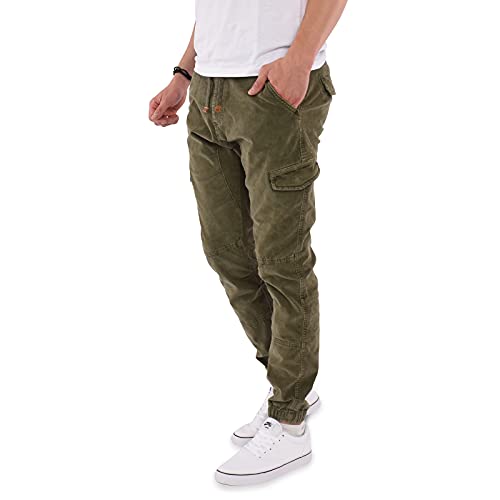 Indicode Herren Cord Hose Cargohose Sydney Baumwolle Cordhose Chino Jogger (Army, XL)