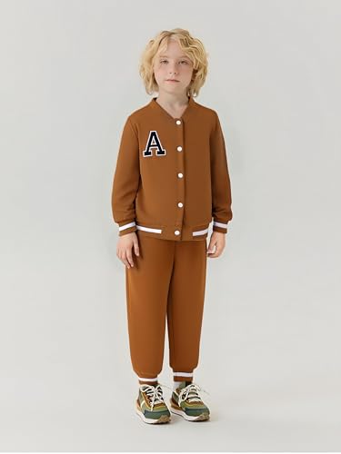 Image of Cakaner Boys Color Block Button Down Shirt and Jogger Pants Button Up Sweatsuits Sets (Size: 5-12T)