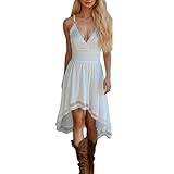 Generisch Western Cowgirl Kleid Damen Westernkleider Deep V Spaghettiträger Blumendruck Minikleid Vintage Rustikaler Stil Kleider Boho Strandkleid 5#Weiß XL