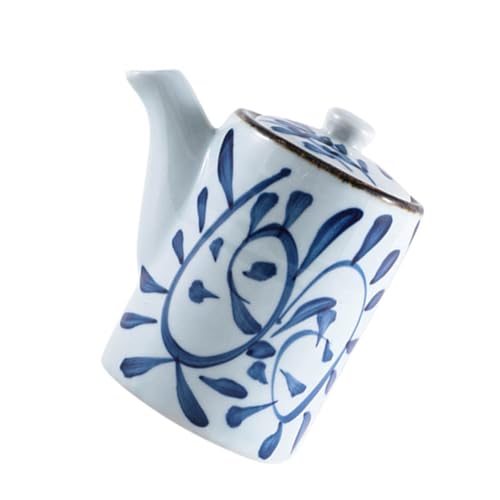 KOCKSHION olla de salsa de soja de cerámica estante dispensador de etiquetas alimento dispensador de cafe criba vibradora bar vinagrera galheteiro olla de vinagre botella de condimento Blue